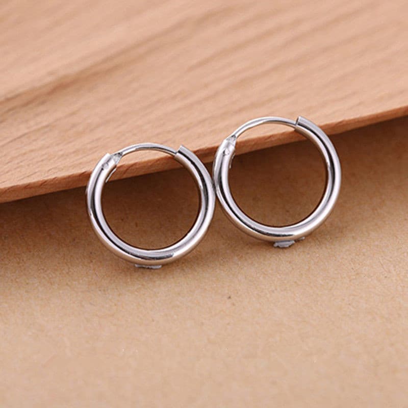 925 Silver Earrings For Men, All-over Pure Silver, Thickened Ear Clasps, Versatile Plain Hoop Earrings, Unique Trendy