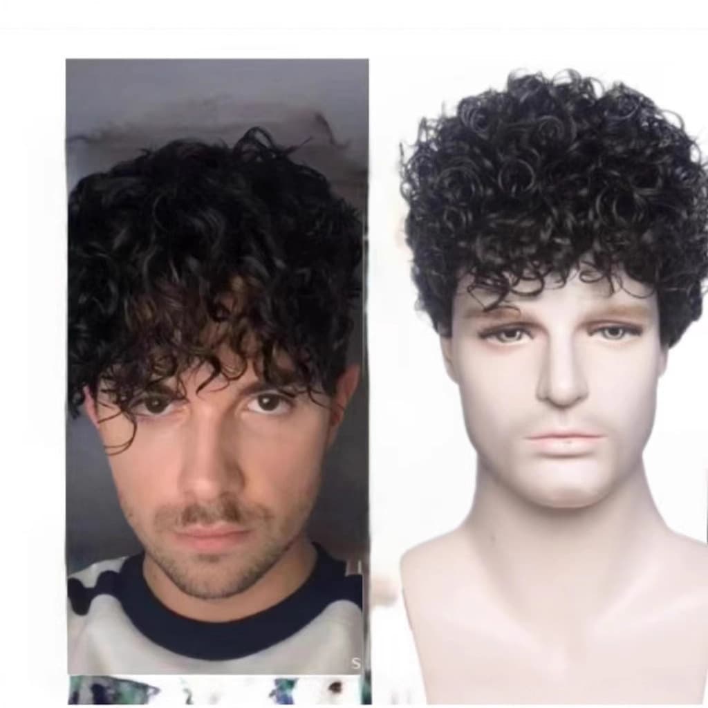 Men's Stylish Short Curly Synthetic Wig Trendy Full Length European American Hair Extensions Average Size High Temperature Lace For Everyday Wear