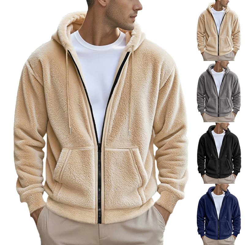 Men's Heavyweight Double-Sided Fleece Zip Hoodie – Oversized Casual Jacket With Stand Collar & YKK Zipper