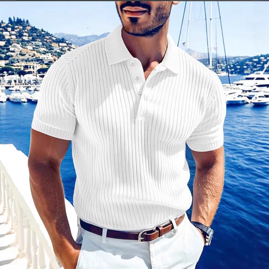 Men's Performance Polo Shirt – Moisture-Wicking Knit Fabric With V-Neck & Button Placket (Slim Fit, 7 Colors)​