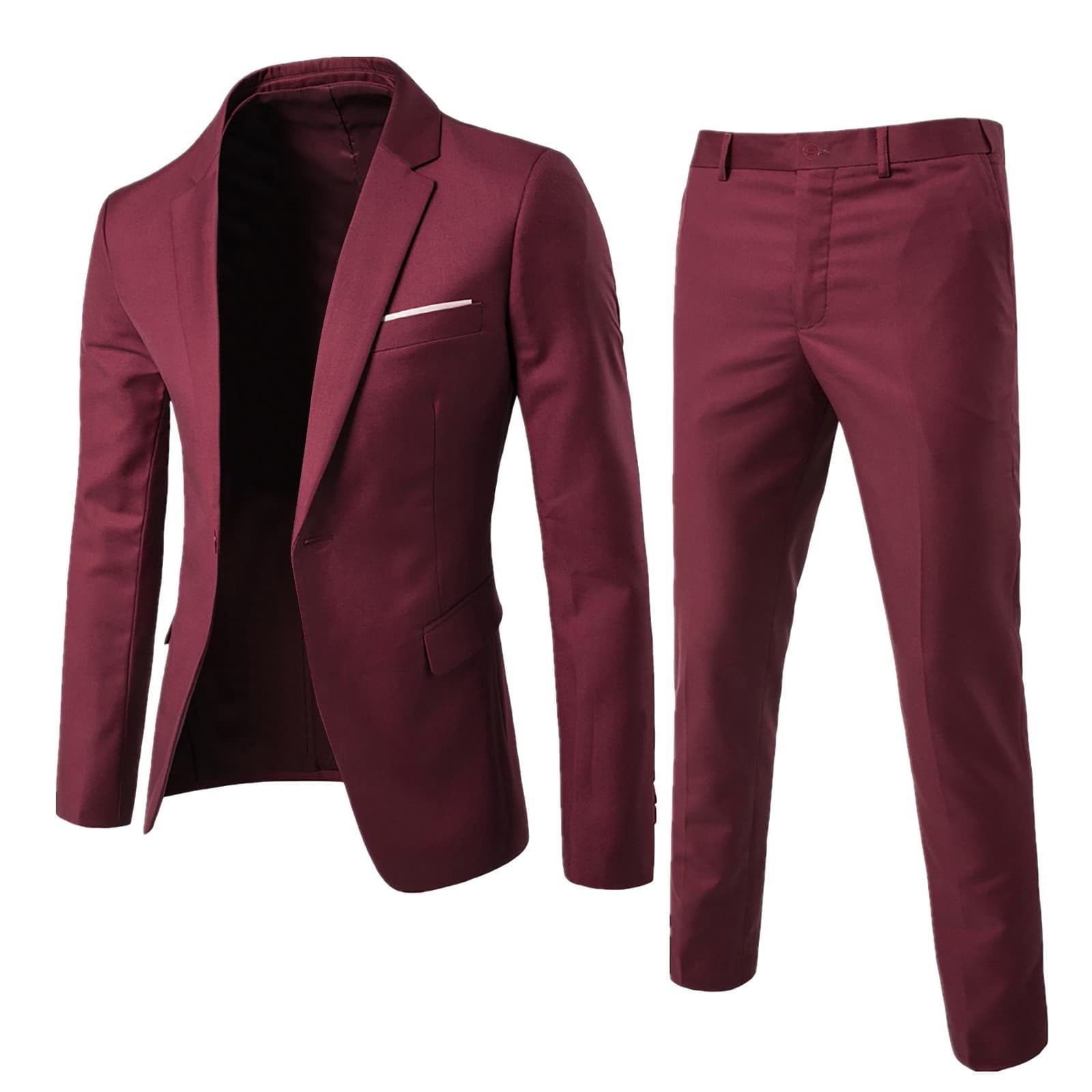 Business Elegant Man Suit Jacket Turn-down Collar Slim Men's Blazer + Pants Suit Costumes Autumn Solid Career Wedding Male Outfit