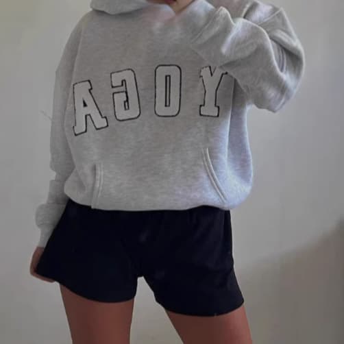 New Casual Gray Embroidered YOGA Printed Loose Hooded Women's Sweatshirt