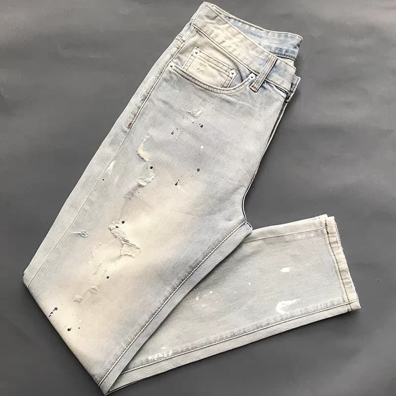 Men's Slim Fit Stretch Jeans With Ripped & Patched Design - Trendy Spring Casual Pants For Teenagers