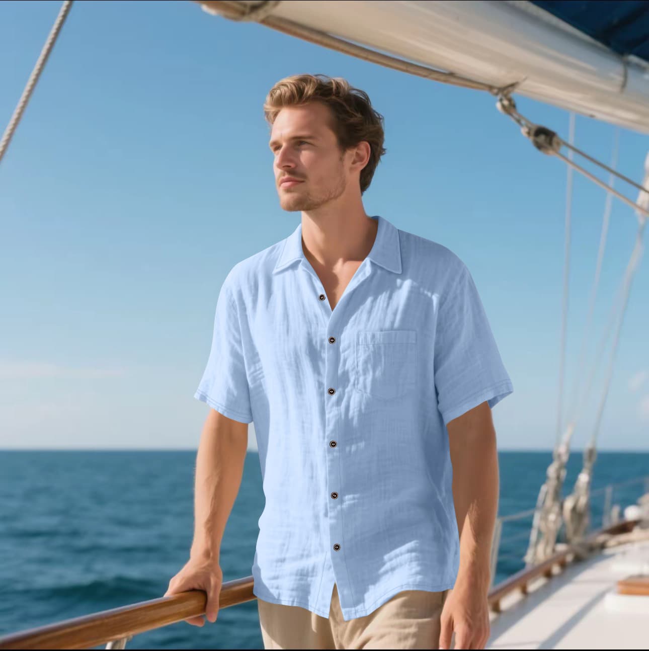 Men's Clothing Linen Short Sleeve Shirt Casual Breathable Summer Top With Pockets Basic Casual Vacation Beach Wear