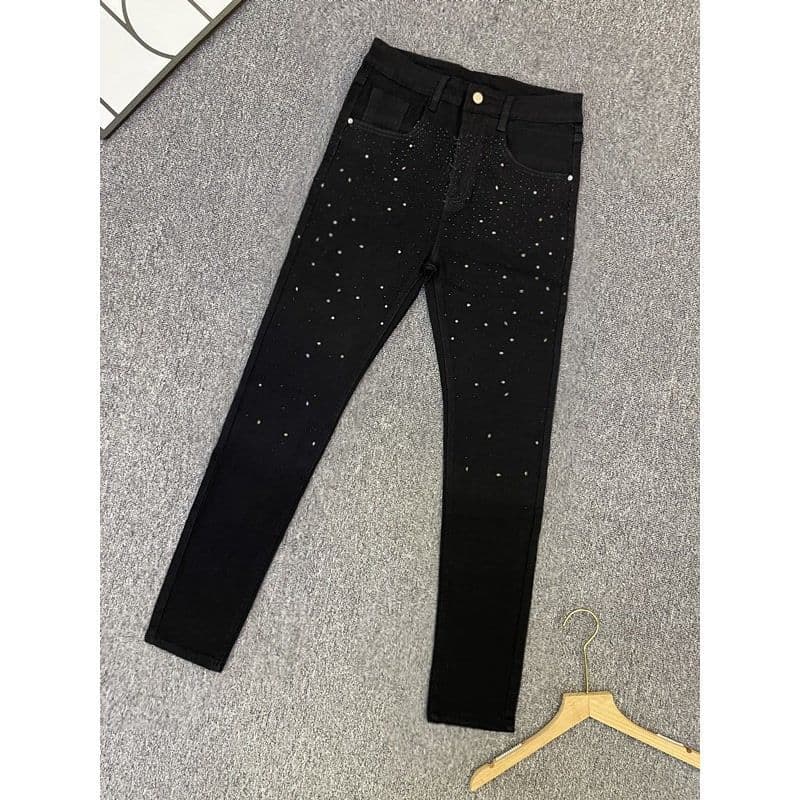Men's Clothing Sanli Dadi American High Street Jeans Net Red Starry Sky Hot Diamond Black Elastic Small Feet Men's Trendy Brand Starry Sky