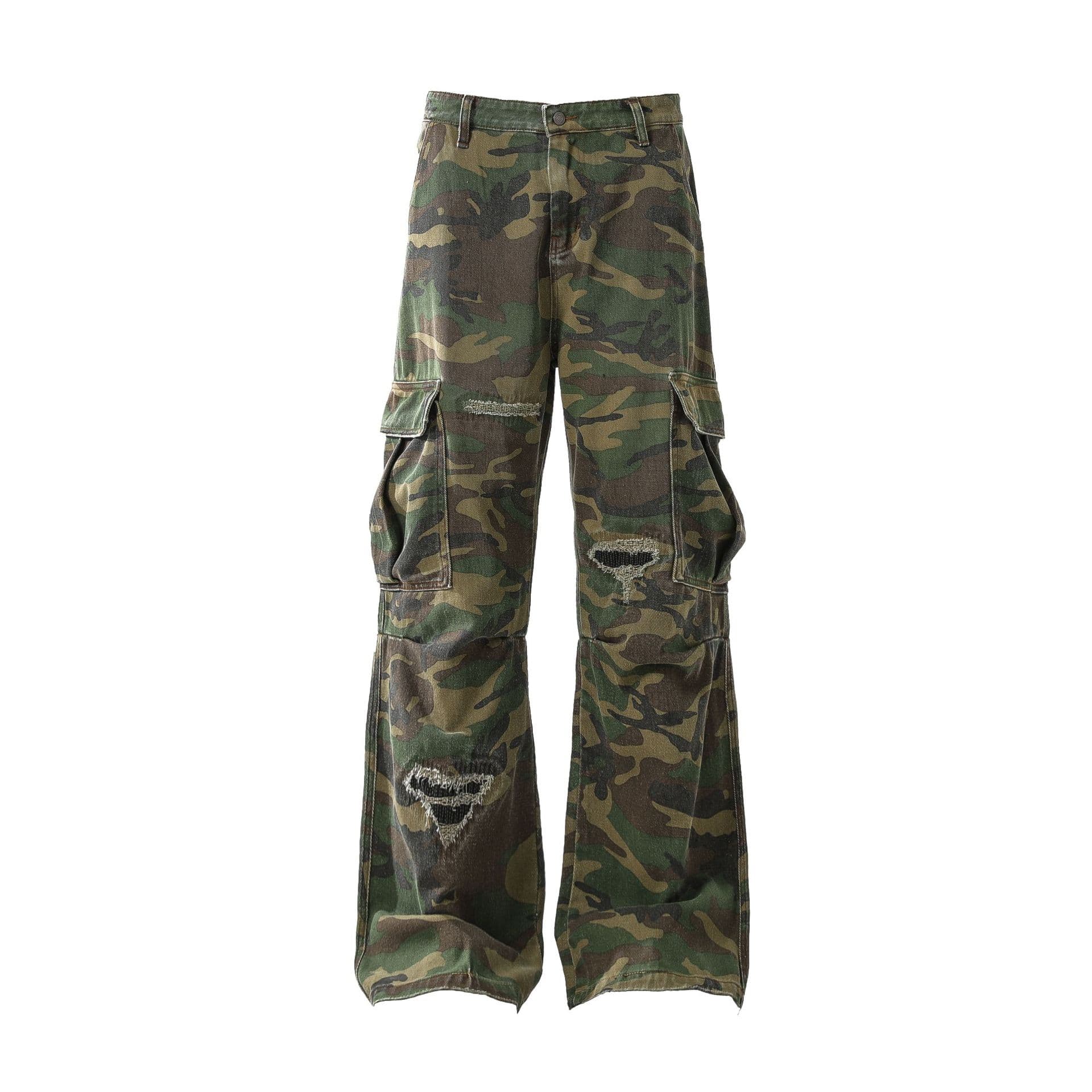 Jiayiku Trendy Brand 2025 New High Street American Style Distressed Personality Vibe Camouflage Cargo Casual Pants