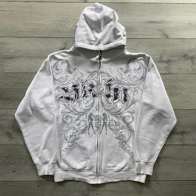 Men's Clothing Men's Y2K Streetwear Hoodie With 3D Hip-Hop Print, Loose Fit Casual Pullover, Zip-Up Fashion Sweatshirt For Urban Style​​