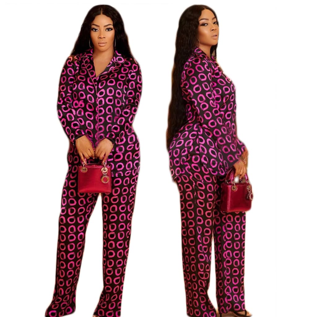 F091 Circle Digital Printing Fashion Casual Women's Two Piece Set