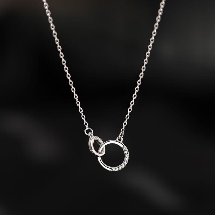 Sunburst Circle Necklace - Light Luxury, Niche, High-End Design, Diamond-Studded Double Ring Clavicle Chain For Women,