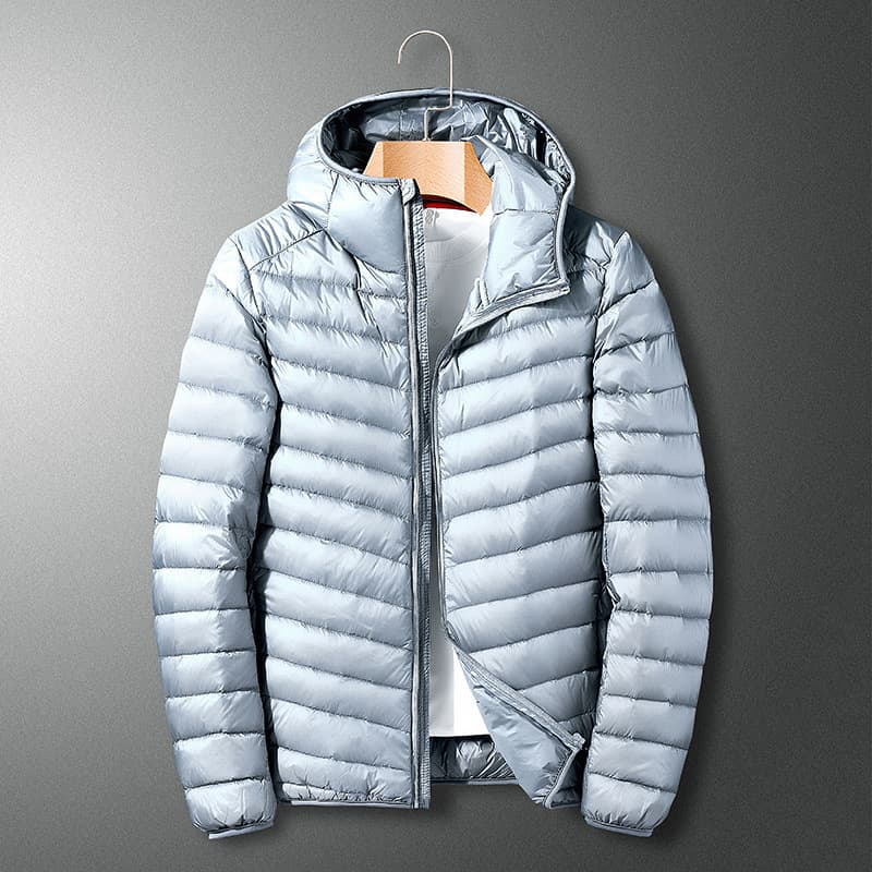 Men's Clothing Cotton Jacket, Autumn And Winter New Hooded Silk Cotton Jacket, Casual White Duck Silk Cotton Jacket, Secondary Development