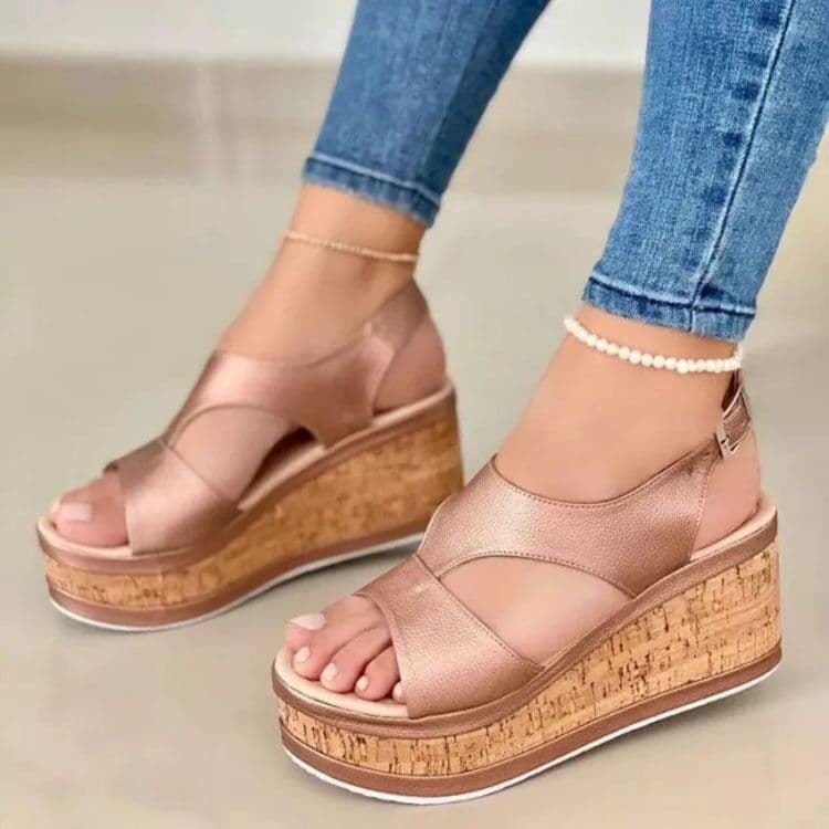 Women's Summer Wedge Heel Fish Mouth Sandals Thick Bottom Platform Casual Roman Style Shoes