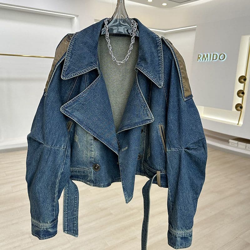 ​​Vintage Distressed Denim Jacket For Women – Loose Fit, Petite Short Style (S-XXXL, Vintage Blue/Bluish)​​