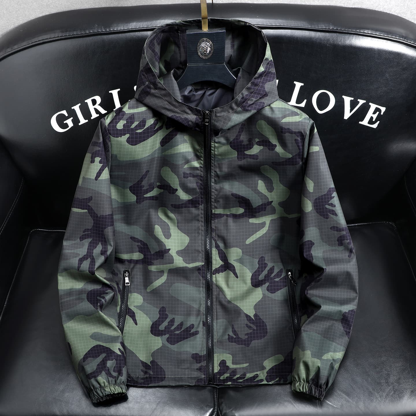 Men's Oversized Camo Hooded Jacket – Lightweight Military Style Windbreaker With Zipper Pockets, Streetwear Essential For Casual & Workwear