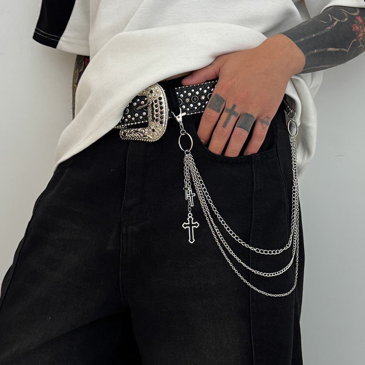 European And American Hip-hop Punk Cross Metal Pants Cha, High-end Men's Niche Cross-border Rock Style Jeans Waist