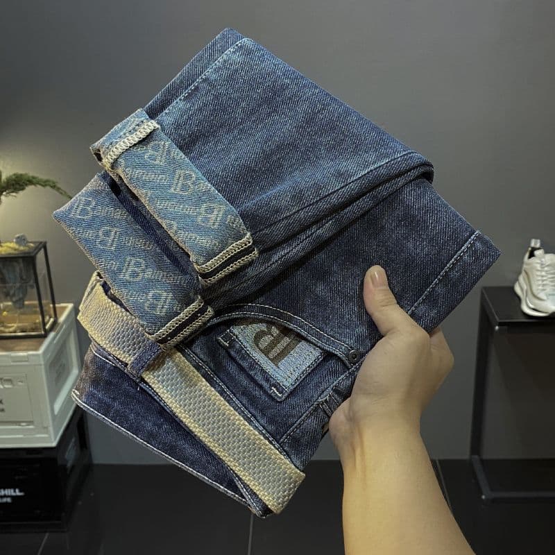 High End Light Luxury Brand Fitting Jeans For Men With Slim Fit And Small Feet, Korean Version Trendy Loose Straight Leg