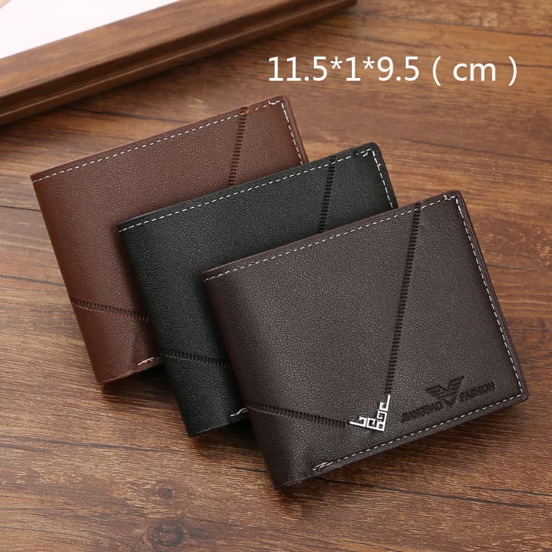 2024 New Men's Wallet Men's Short Wallet Men's Youth Simple And Fashionable Multi Card Lychee Pattern Horizontal Spliced Leather Clip