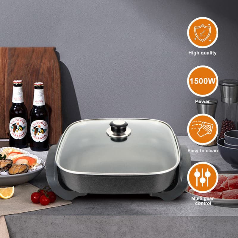 Cross Border Household Multifunctional Electric Hot Pot, Cooking And Frying Pot, Square Pot, US Standard 110v Electric Hot Pot, Electric Cooking Pot