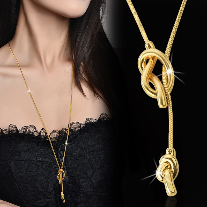 Factory Direct Sale American Hot Brand Fashion Retro Gold Long Sailor Knot Versatile Sweater Chain Necklace Accessories