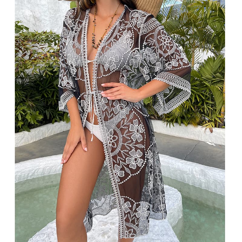 Women's Water-soluble Silk Sun Protection Clothing Openwork Embroidery Strap Loose Sexy Casual Bikini Sun Protection Clothing