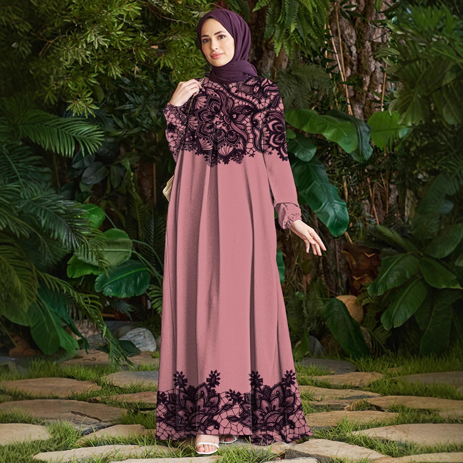 Vacation Beach Cross-Border European American Style Dress Women's Polyester Muslim Dress