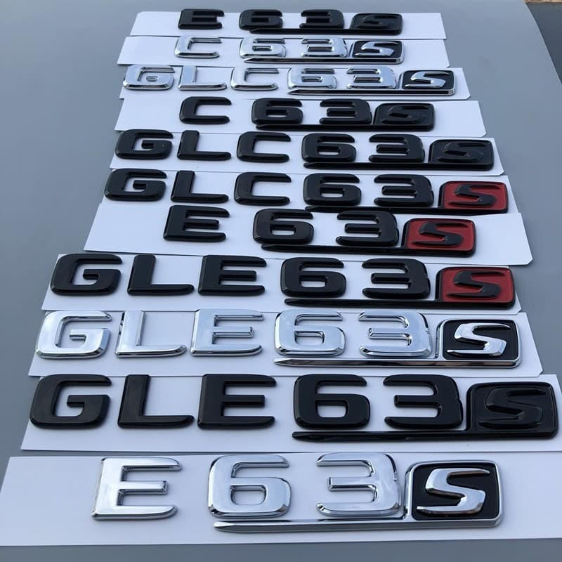 Suitable For New Mercedes-Benz C63S Car E63 Rear Tail Emblem GLE63 Modified GLC63 Logo Sticker Black