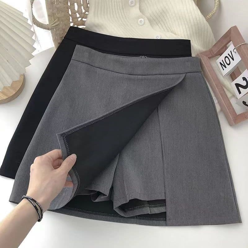 ng2510292 Black Irregular High-waisted Slim-fit Bodycon Short Skirt For Women, 2025 Summer New A-line Skirt-pants