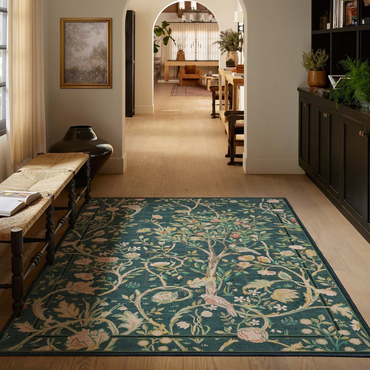 Vintage Nordic Boho French Retro Pattern Full Carpet Living Room, Non-Slip Bedside Rug For Home Bedroom, Easy To Care Sofa Coffee Table Mat