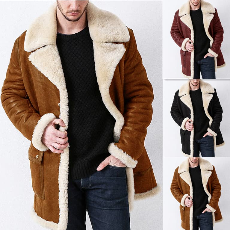Men's Clothing New Thickened Fur One Piece Men's Jacket Leather Long Coat