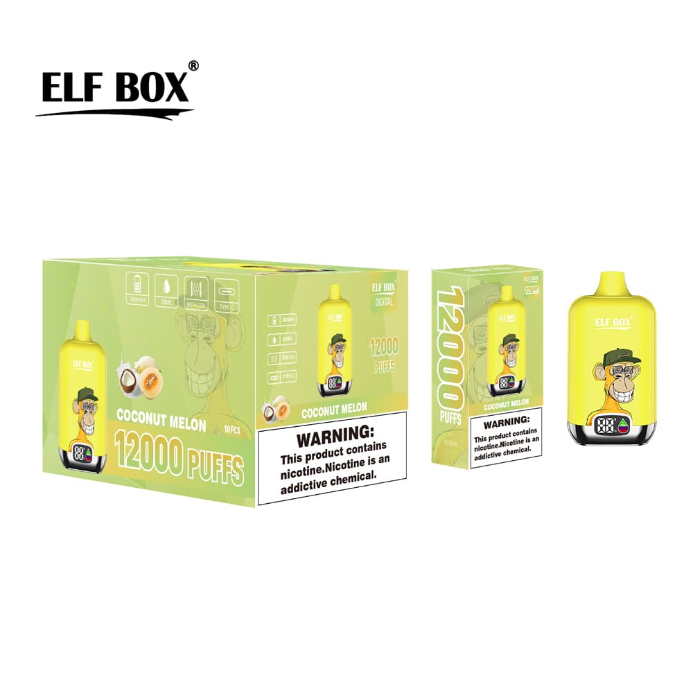 Kit de démarrage de cigarettes électroniques jetables à saveur fruitée, 12 000 bouffées, 500 mAh, affichage ELF BOX numérique, 1 pièce, 2 pi