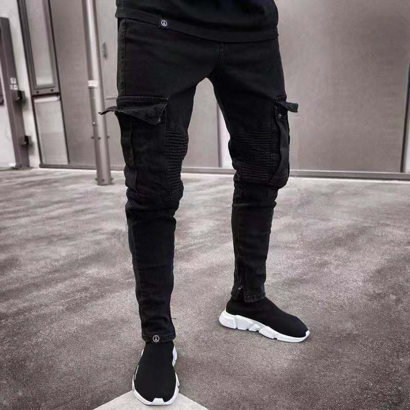 Men's Jeans Ripped Knee Length Zipper Pencil Pants