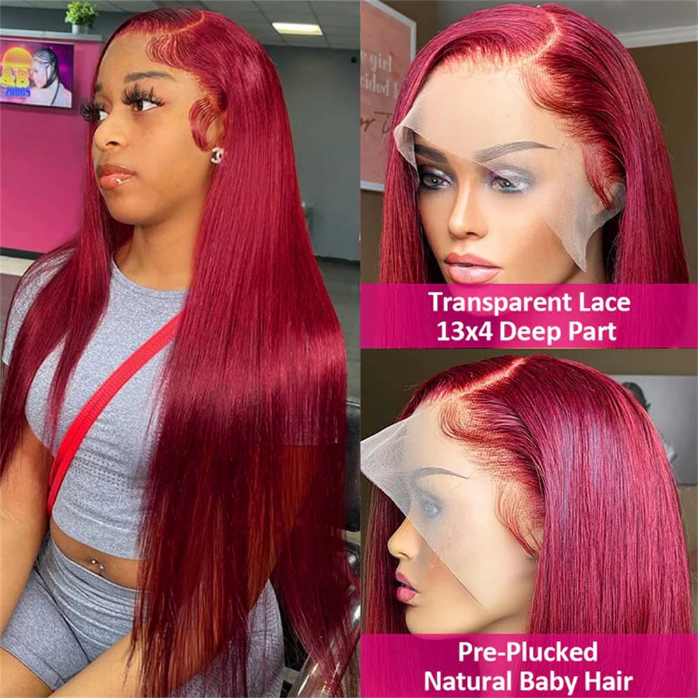 hot selling 99j Bury Front Human Hair 30 Inch Bone Straight Frontal Wigs 13x6 Hd Transparent Lace Brazilan Wig For Woman