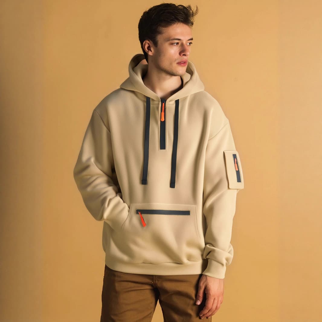 Men's Fleece Hooded Sweatshirt - Winter Warm Pullover, Oversized Fit, Casual Streetwear (Black, White, Navy, Khaki, Gray) – M-XXXL​
