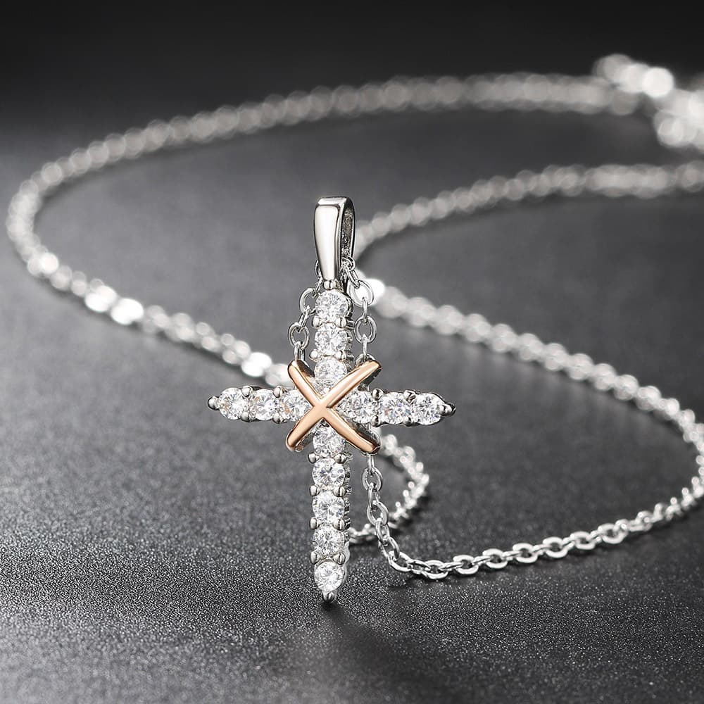 Unisex hot selling full zircon cross pendant necklace for women color separated electroplating new jewelry