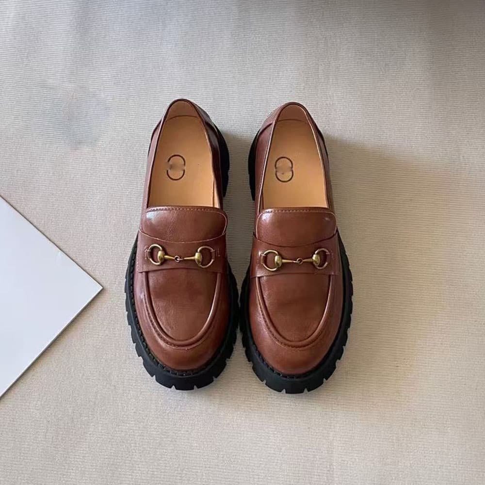 Mocassins à enfiler polyvalents en cuir, petits modèles, pour femmes, collection 2025, style transfrontalier, avec mors.