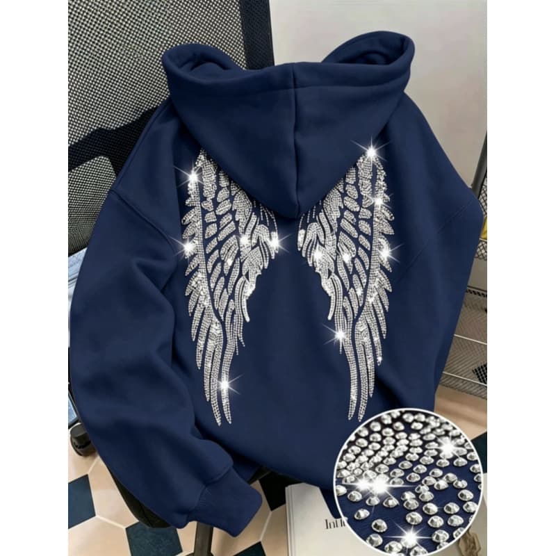 Sweat à capuche à manches longues avec ailes en strass pour hommes et femmes