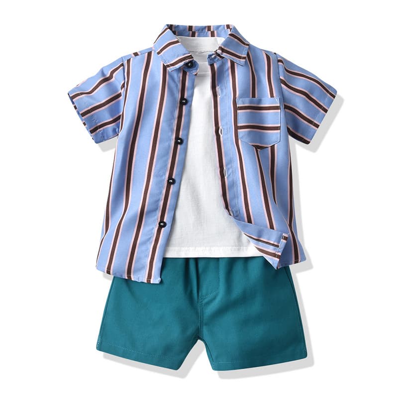 Kid's Clothing Summer new products 2024 new boys short sleeved shirt shorts three piece suit Children's casual suit