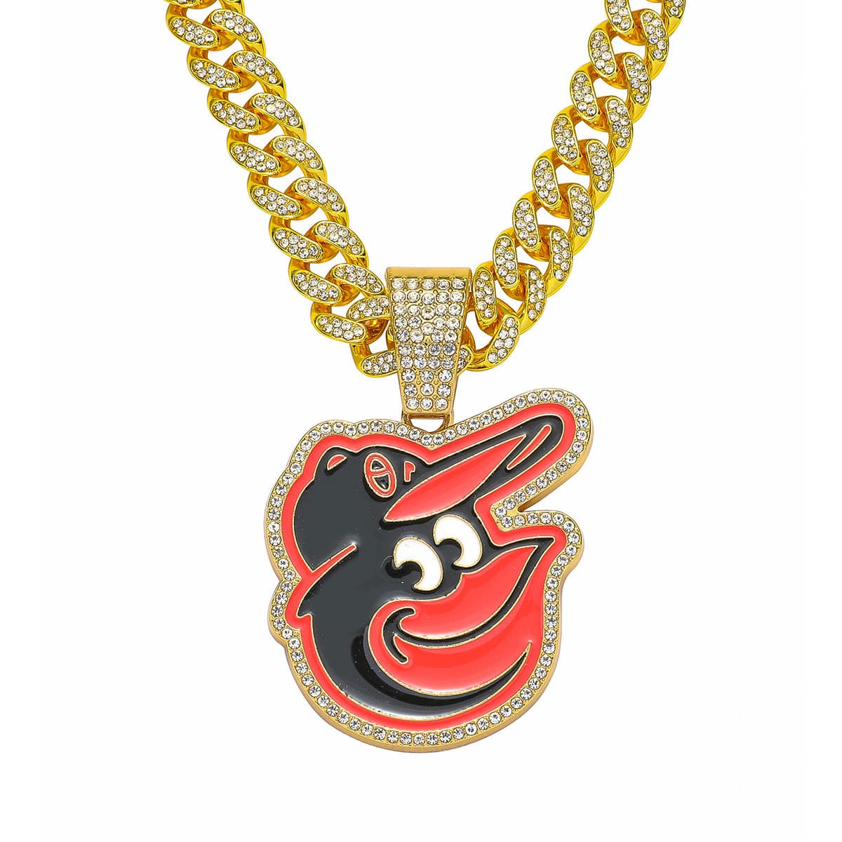 New Style Red And Black Character Team Logo Pendant Hip-Hop Trendy Alloy Diamond-Encrusted Men's Necklace Accessory