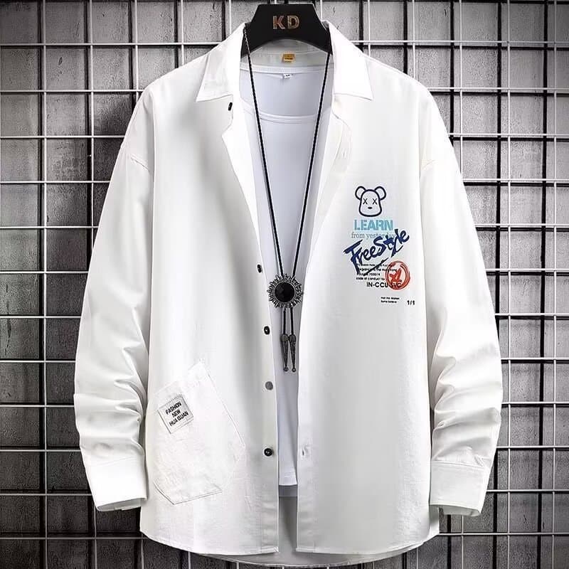 Men's Printed Long Sleeve Shirt – Korean Streetwear Style Casual Shirt (Spring Floral & Graphic Designs)