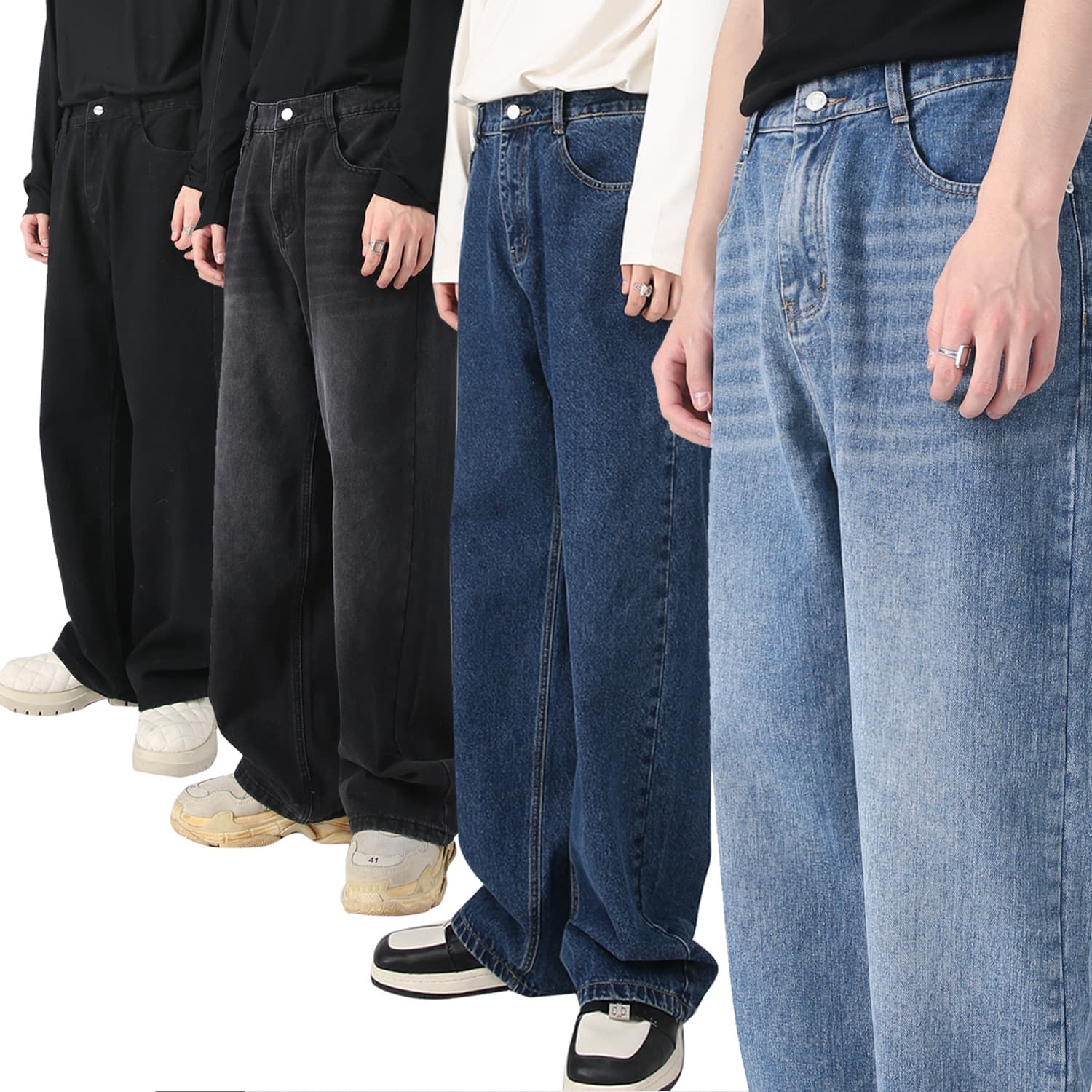 Men's Clothing Men's Loose Elastic Waist Straight Cut Casual Jeans For Men