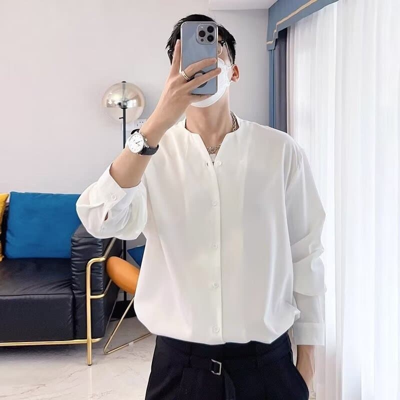 Design Sense V-neck Long Sleeved Top, Suit With Inner Shirt, Spring Loose Fit