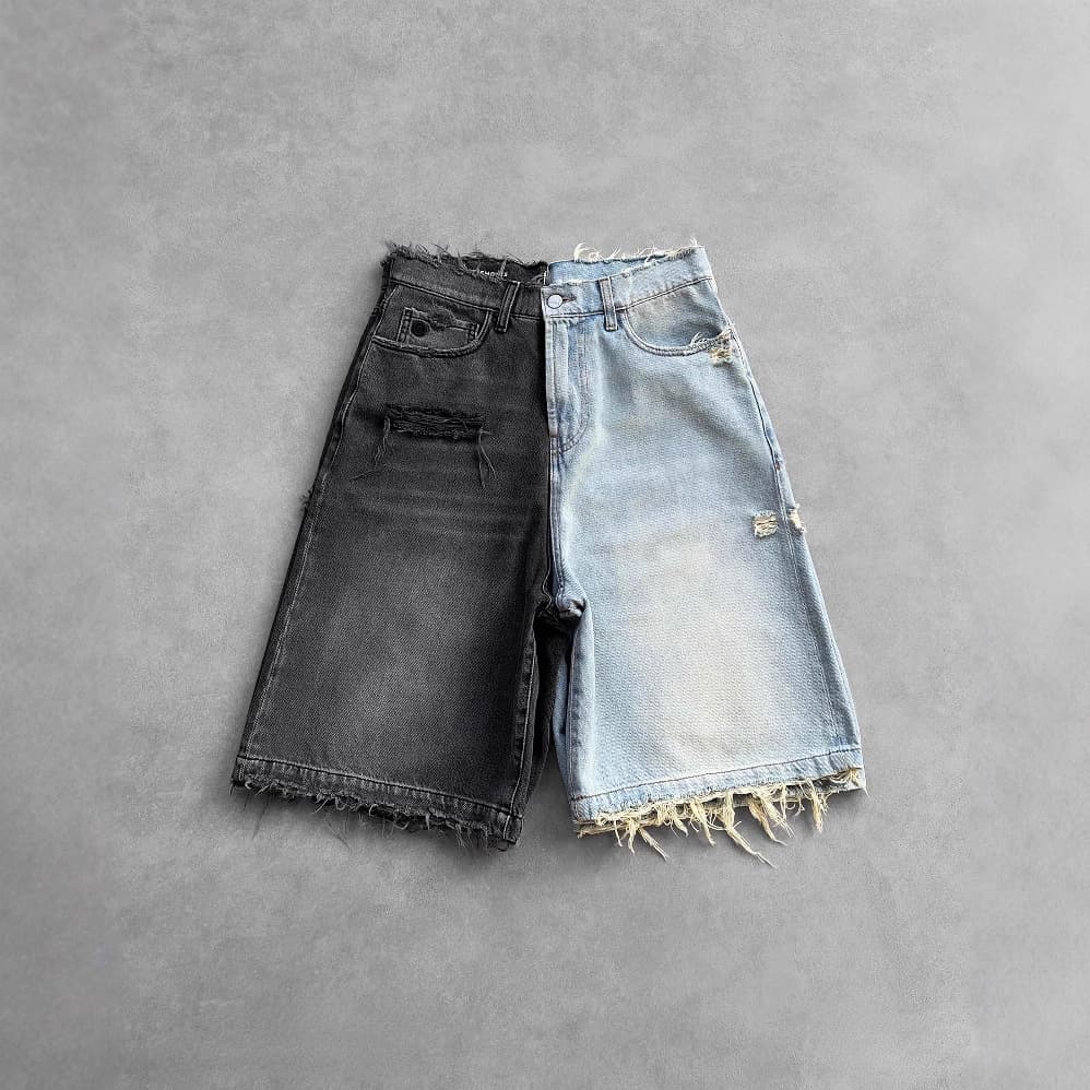 [DarkRiot] Men's Gothic Washed Denim Shorts - Punk Ripped 5" Shorts | Y2K Streetwear