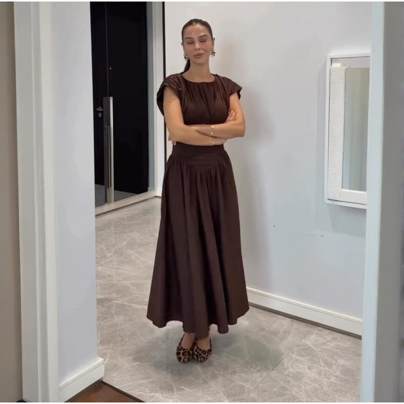 New Pleated Wrap Dress – Sweet & Pure Waist-Defining Midi Dress With Contrast Panels, Elegant Office & Date Night Dress For Women