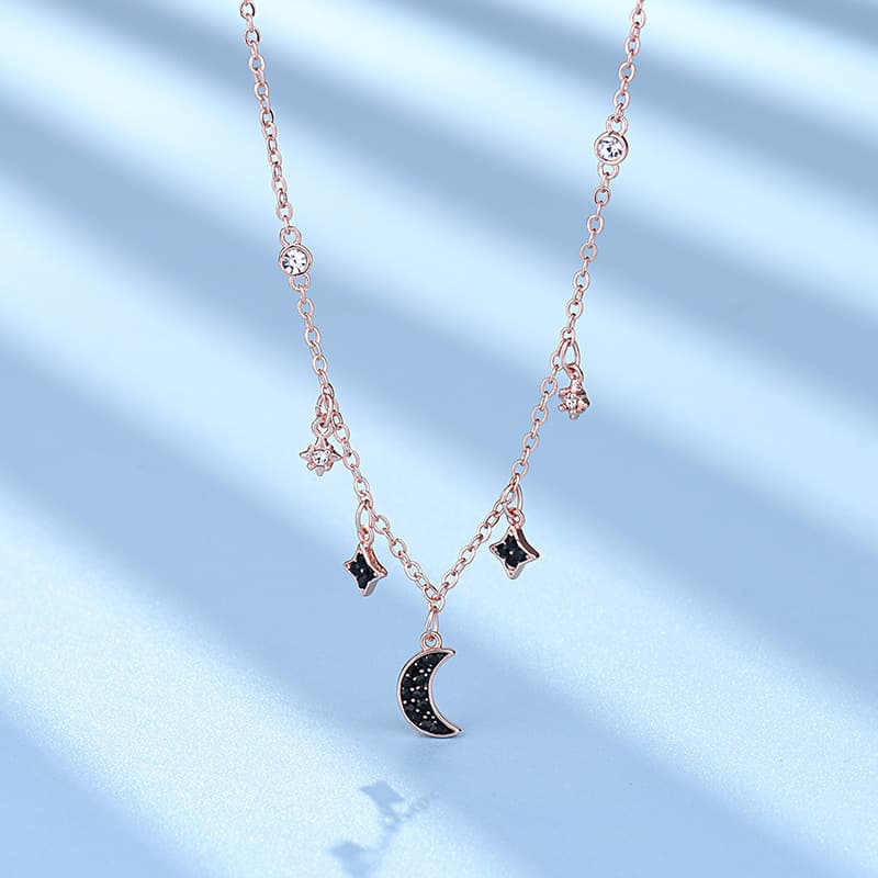 Star Moon Necklace Female Rose Gold With Elements Crystal Star Moon Clavicle Necklace