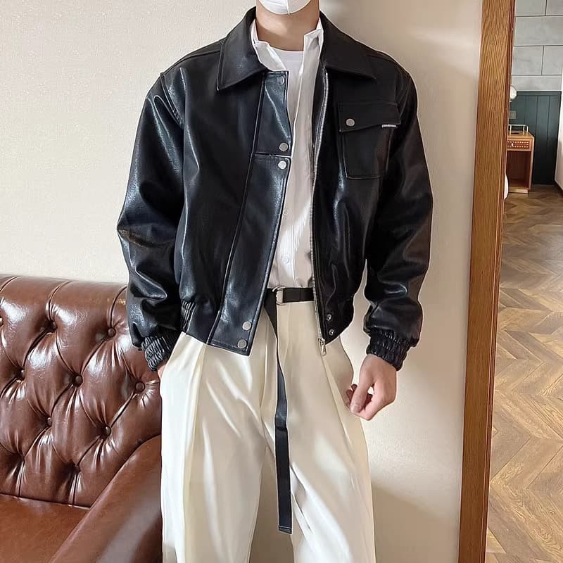 Men's Clothing Trendy, Niche, Minimalist, High End PU Leather Jacket For Men, Retro, Stylish, Motorcycle Inspired, Casual Jacket Top.