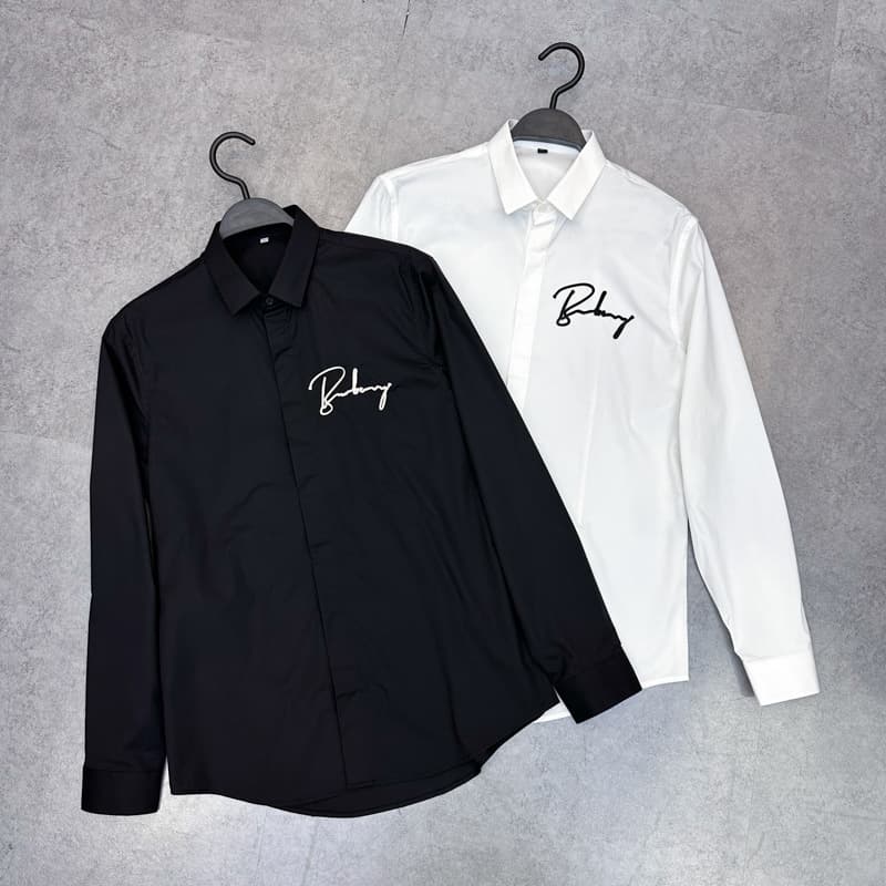 Men's Clothing Long Sleeved Shirt Business Slim Letter Embroidered Simple Shirt