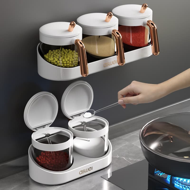 Seasoning Box Kitchen Supplies Wall Mounted Seasoning Storage Salt Msg Salt Jar Household Seasoning Bottle Combination Set