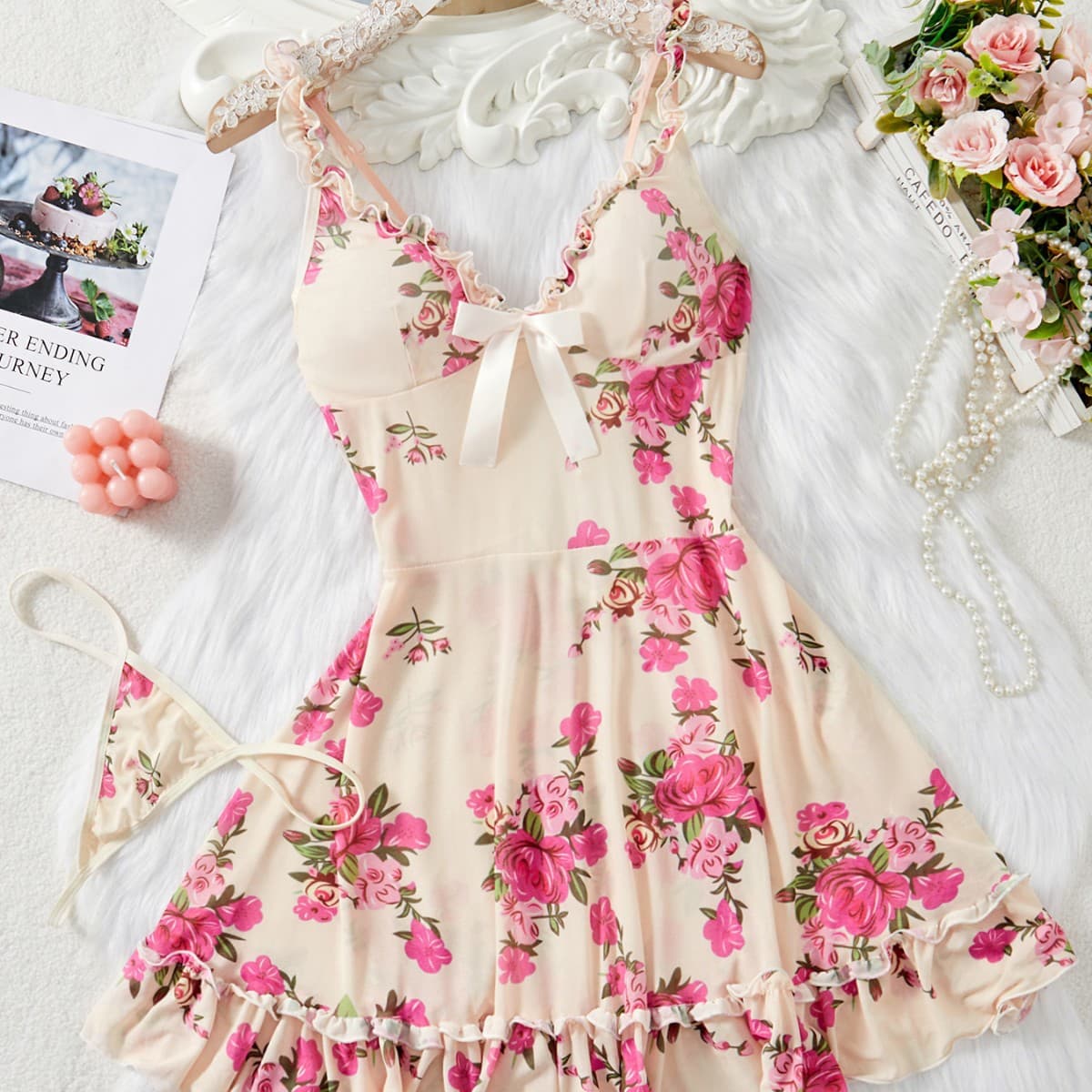 Women's Sexy Lingerie New Fashion Printing Hot Sexy Floral Suspender Dress