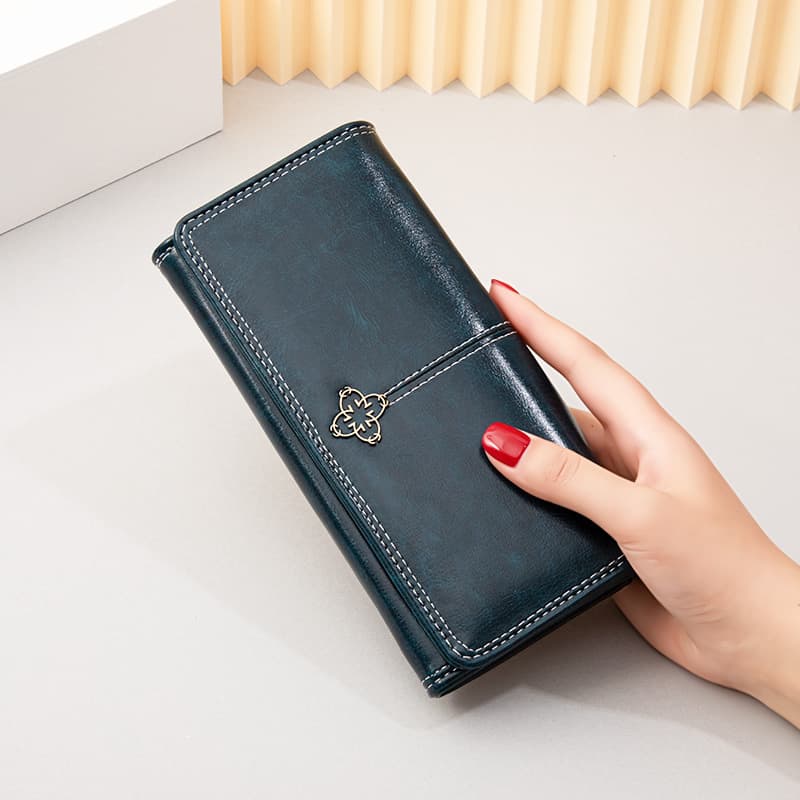 Wallet Card Cases Women's Wallet Long Waxed Leather Wallet Retro Zipper Large Capacity Clutch Bag For Women