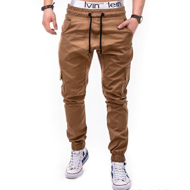 Men's Stylish Solid Color Side Pocket Lace-up Belt Casual Corset Trousers