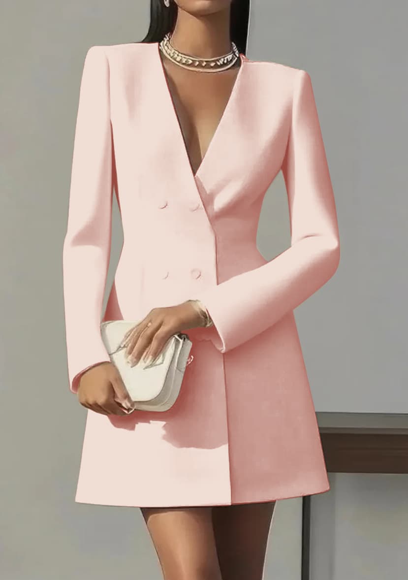 Robe élégante à manches longues et col en V, d'inspiration française, pour femme – Chic et polyvalente pour le bureau